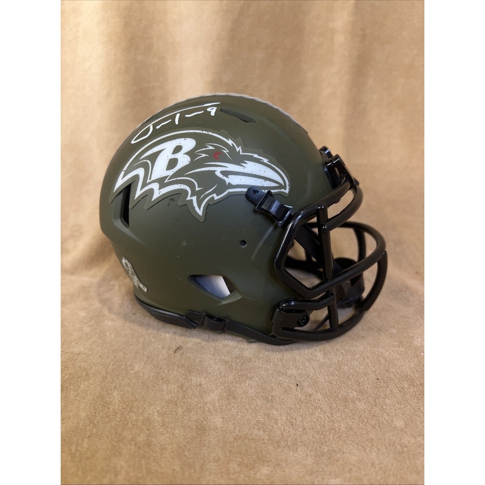 Baltimore Ravens Autograph Salute to Service Mini Helmet Beckett COA Olive Drab
